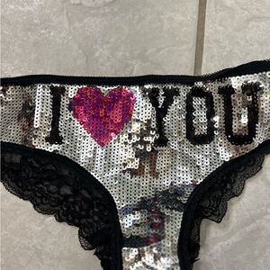 Victoria's Secret Pink Silver Sequins lingerie pants underwear Valentine’s Day L